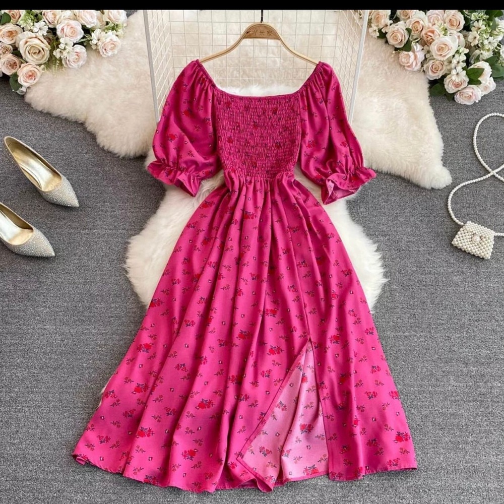 COPY - Women romantic floral summer puff sleeve casual party vacation beach dre…
